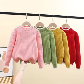 Зимняя детская одежда от 3 до 12 лет, Свитер для девочек, Вязаные пуловеры, плотное теплое пальто, Универсальные базовые свитера для девочек