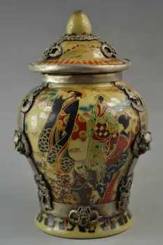 Кастрюля для хранения с искусным рисунком из китайского фарфора Dowager Copper Dragon Phoenix & Lion
