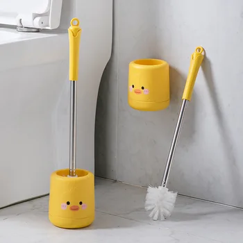 Маленький желтый утиный ершик для унитаза Мультяшный чистящий ершик для унитаза Силиконовый Креативный настенный стиль Наведет порядок в вашей ванной комнате