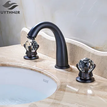 Современный Водопадный Носик в стиле Seven от Uythner + Две хрустальные ручки Для ванной комнаты, Смеситель, Бронзовая отделка, натертая маслом
