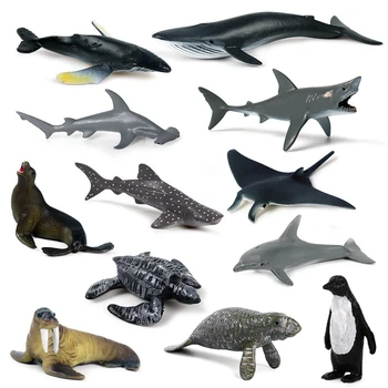 12 шт. Моделирование мини-морских животных, гигантский зуб, синий кит, пингвин, модель дельфина, игрушка