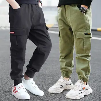 2020 Новые комбинезоны для мальчиков, хлопковые повседневные брюки в корейском стиле, детские весенне-осенние брюки с большими карманами от 3 до 12 лет