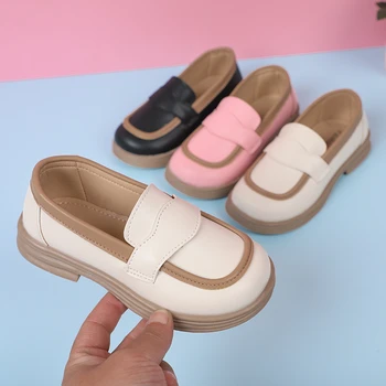 2023 Весенне-летние лоферы для девочек, нескользящие слипоны, подходящие по цвету, модная детская кожаная обувь для мальчиков в британском стиле ретро