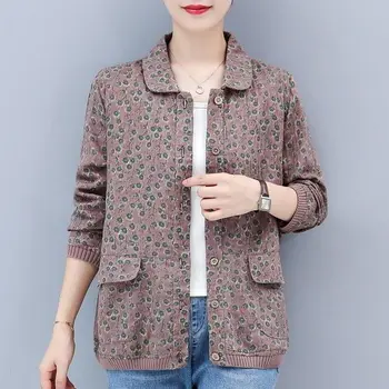 2023 Женская весенне-осенняя Корейская элегантная куртка с длинными рукавами и карманами с принтом, женское модное повседневное Свободное пальто, уличная одежда X77