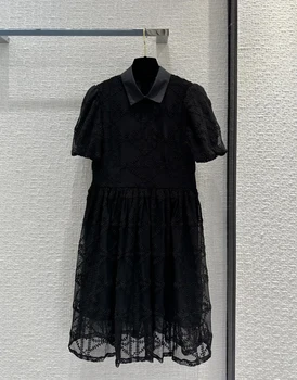 2023 новое женское модное платье из тюля в клетку с лацканами и коротким рукавом 0525