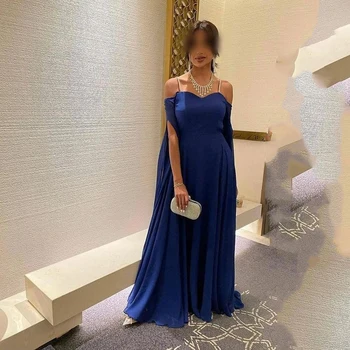 2023 Сексуальные синие платья для выпускного вечера с открытыми плечами, атласные вечерние платья трапециевидной формы, свадебные вечерние платья