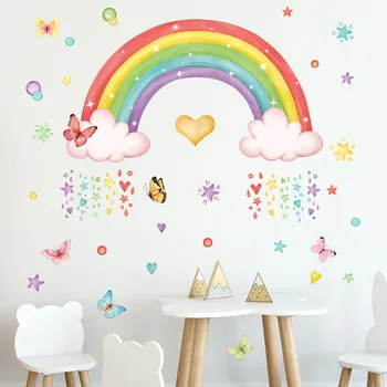 30 * 90 см, Радужные облака, Звезды, Наклейки на стену с бабочками, обои, Фоновая стена, гостиная, Домашние Декоративные наклейки на стену Ms6244