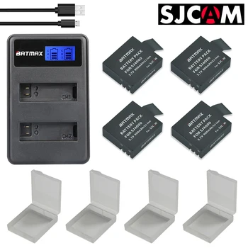 4X Аккумулятор SJCAM Sj4000 + USB LCD Двойное Зарядное Устройство для SJCAM SJ4000 SJ5000 SJ6000 SJ8000 EKEN 4K H8 H9 GIT-LB101 GIT PG900 1050