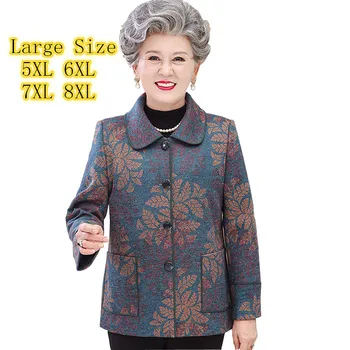 6XL 7XL 8XL Одежда для пожилых бабушек большого размера, осенняя повседневная верхняя одежда с длинным рукавом, женский кардиган среднего возраста, куртка для мамы