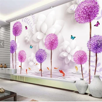 beibehang пользовательские фотообои фрески наклейки Стерео цветок одуванчик отражение водяного знака 3D ТВ фон стены папье