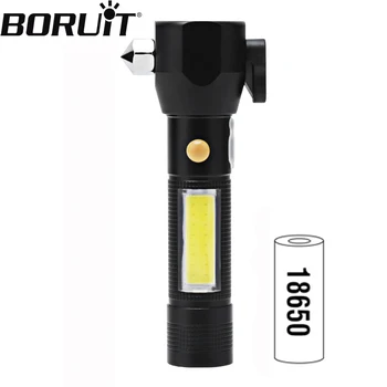 BORUiT Мощный светодиодный фонарик Safety Hammer, 5-режимное освещение, водонепроницаемые факелы, перезаряжаемый фонарь для самообороны в кемпинге на открытом воздухе