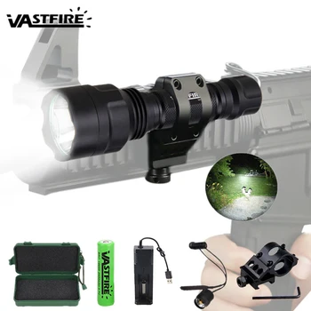 C8 1000 люмен Ночной охотничий фонарик для ружья Linterna LED Torch Light Тактическая лампа-вспышка Использование зарядного устройства 18650 Крепление для ружья
