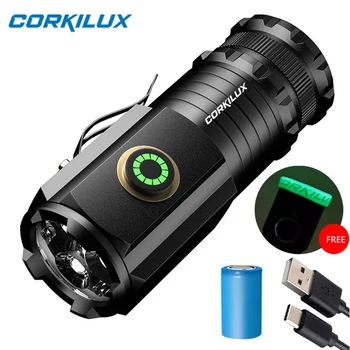 CORKILUX Высокомощные светодиодные фонари EDC USB-C Перезаряжаемые 18350 Карманный Мини-фонарик на магните, Фонарь для кемпинга на открытом воздухе со светящимся кольцом