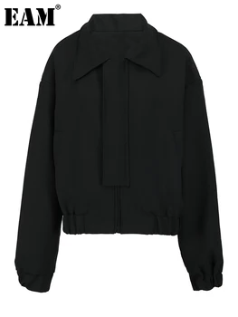 [EAM] Свободного Кроя Черная Повседневная Куртка Большого Размера, Новое Женское Пальто Свободного Кроя С Отворотом И Длинным Рукавом, Модное Пальто Tide Весна-Осень 2023 1DF6374