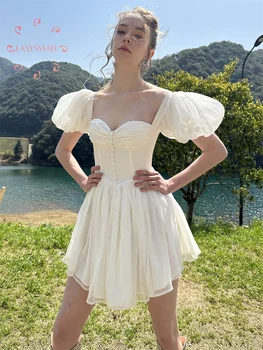 Easysmall американский нишевый дизайн в балетном стиле ретро pure desire платье с пузырчатым рукавом из рыбьей кости