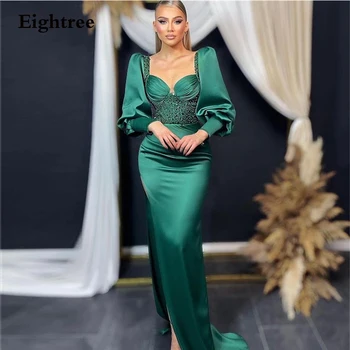 Eightree Зеленое платье Русалки для выпускного вечера, Атласное, расшитое бисером, с блестками, современное вечернее платье с длинными рукавами и разрезом, Vestido De Noche Party Grown