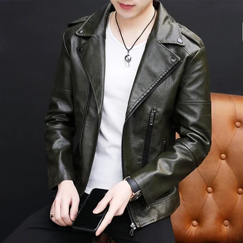 Four Seasons Fashion2023 Новая кожаная мужская корейская версия, тренд, красивая мотоциклетная кожаная куртка из искусственной кожи с большим отворотом, мужское пальто