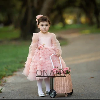 JONANY Geogeous Милое платье Цветочницы с Прозрачными рукавами Индивидуальное Бальное платье Фантастической Маленькой принцессы Robe De Demoiselle