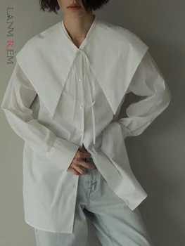 LANMREM, корейская рубашка с лацканами, женские однобортные топы с длинными рукавами, однотонная Женская одежда 2023, Весенняя новинка 2YA1292