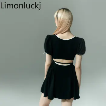 Limonluckj Купальник для девочек из горячей весны, бикини с круглым вырезом и коротким рукавом, сексуальное Корейское боди с открытой спиной, женская одежда