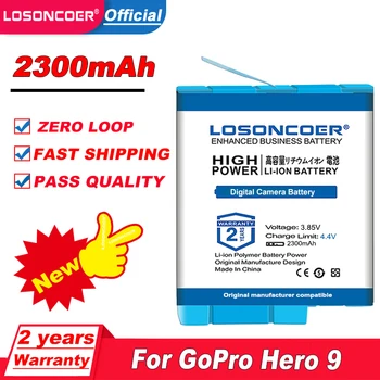 LOSONCOER 2300 мАч для зарядного устройства go pro hero 9 /Для GoPro Hero 9 Черный литий-ионный аккумулятор AHDBT-901