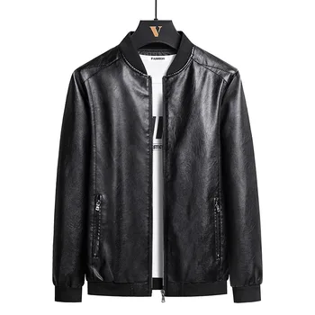 Mens Slim Fit Stand Collar Bomber Motorcycle windproof Zipper PU Leather Jacket Fashion plus Size M-8XL кожаная куртка мужская