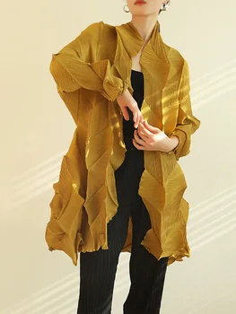 Miyake Fold Тренч для Женщин 2023 Осень-Лето С Длинными Рукавами И Открытой Строчкой, Свободное Плиссированное Пальто, Женская Солнцезащитная Одежда
