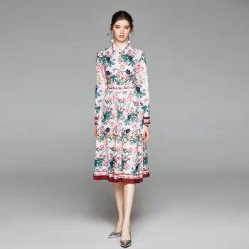 NRJ-6F-611-1-5879 Взлетно-посадочное платье 2020 Весна, женское винтажное платье с длинным рукавом и цветочным принтом, осень