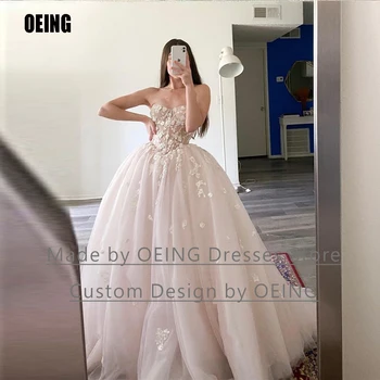 OEING 3D цветочные аппликации Милая 2023 Свадебные платья трапециевидной формы из мягкого тюля без рукавов для новобрачных Robe de mariage