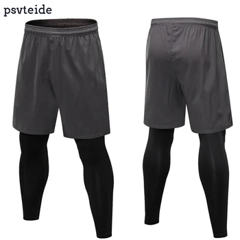 Psvteide Мужские брюки 2 в 1, колготки, компрессионные штаны, брюки для йоги, леггинсы для бега, мужские спортивные обтягивающие брюки, спортивные штаны для тренировок