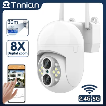 Tnnian 4-Мегапиксельная Двухобъективная WiFi-камера наружного видеонаблюдения с 10-кратным цифровым зумом, полноцветная камера ночного видения