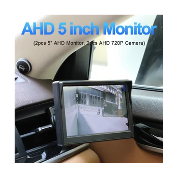 Автомобильный AHD 5-дюймовый цифровой монитор бокового обзора, зеркальная система с 2 камерами бокового обзора ночного видения 720P HD, черный + белый