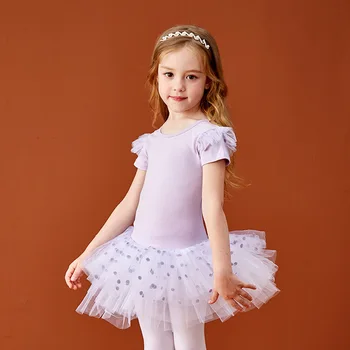 Балетное платье для девочек, Боди с коротким рукавом, Одежда для балерин, Детские танцевальные юбки, Танцевальные костюмы-пачки для сцены
