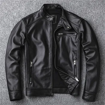 Бесплатная доставка. классический автомобильный стиль, черная куртка из натуральной кожи, модное мужское повседневное кожаное пальто, уличное байкерское пальто, оптовые продажи
