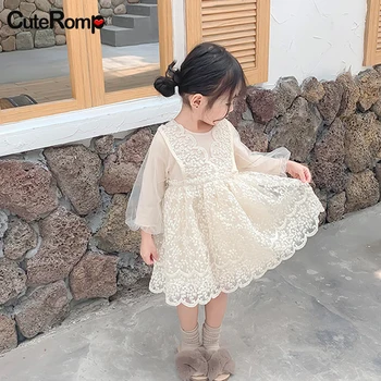 Весенне-осенняя детская юбка, детское платье в корейском стиле, платье принцессы для девочек, кружевное платье с длинным рукавом, одежда для маленьких девочек