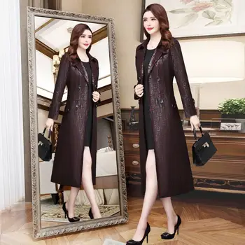 Весенне-осенняя одежда, модный новый двубортный женский тренч, тонкое женское пальто с длинным поясом, шикарная женская верхняя одежда K780