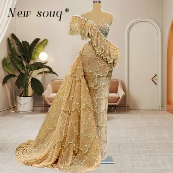 Вечерние платья с блестящими кристаллами дубайского дизайнера с боковым шлейфом для официальных мероприятий, длинные арабские женские платья для свадеб, вечерние халаты