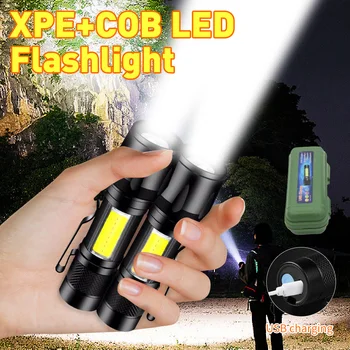 Встроенный аккумулятор Q5 Портативный мини светодиодный фонарик Zoom Torch COB лампа 2000 люмен Регулируемый фонарик-ручка Водонепроницаемый для улицы