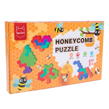 Деревянный шестиугольный пазл, пазлы в форме пчелиных сот, забавные пазлы Монтессори, игрушки для детей раннего возраста