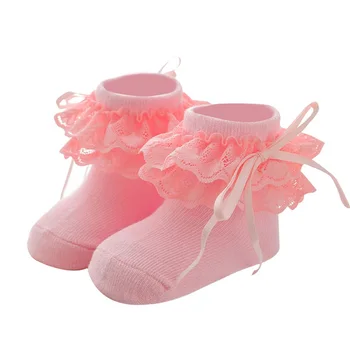 Детские Носки для маленьких девочек, милые носки-платья принцессы с кружевным бантом для аксессуаров одежды для малышей