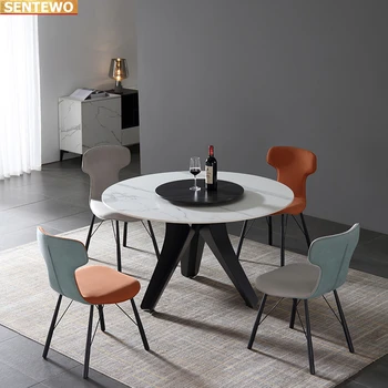 Дизайнерский роскошный круглый обеденный стол из мраморной каменной плиты с обеденным столом и 6 стульями mesa de jantar comedor a manger posta на основе углеродистой стали