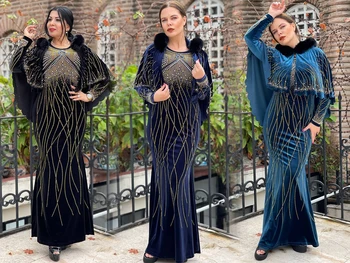 Дизайнерский халат для дам с Ближнего Востока, Высококачественное Корейское Бархатное платье из двух частей, Мусульманская Женская одежда на День Рождения