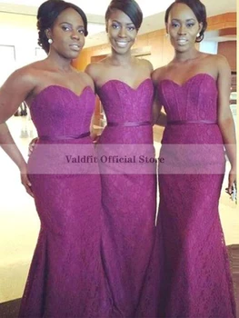Длинные фиолетовые кружевные женские платья подружек невесты в стиле русалки, элегантное атласное платье для свадебной вечеринки