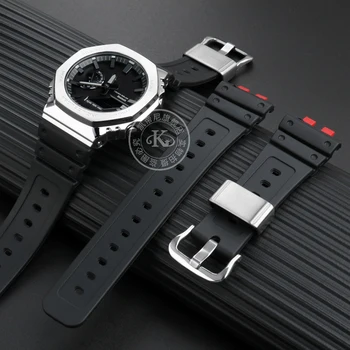 Для Casio GM-B2100 B2100 силиконовый ремешок из смолы G-SHOCK металлический восьмиугольный резиновый ремешок для часов мягкие мужские аксессуары для наручных часов