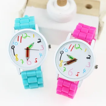 Желеобразные силиконовые Студенческие детские часы Модные Мультяшные Детские часы с карандашным рисунком Женские кварцевые наручные часы Подарки для девочек и мальчиков