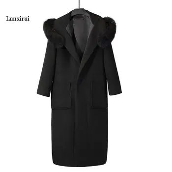 Женская куртка, зимняя мода, темперамент, меховой воротник, женское шерстяное пальто, новое толстое теплое женское шерстяное пальто с капюшоном