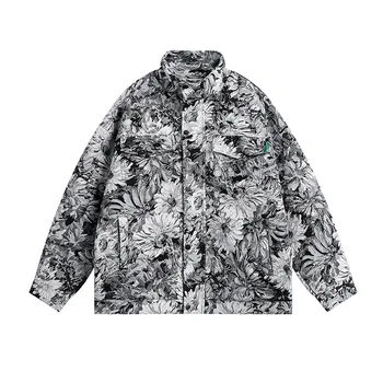 Женская куртка Мужская Ретро Y2K Весна Осень Черно-белый Цветок Граффити Пальто Оверсайз Пара Инструментов Спорт на открытом воздухе Повседневная одежда