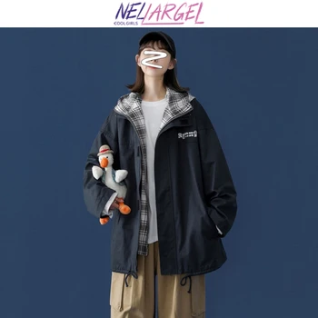 Женские уличные куртки NELLARGEL в стиле пэчворк Harajuku Y2k 2023, женская винтажная Корейская модная куртка, японская модная куртка для девочек