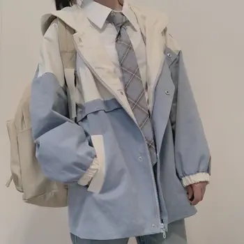 Женское пальто 2022, Корейская версия для студенток, свободная рабочая одежда в стиле колледжа, двухслойная куртка-ветровка BF
