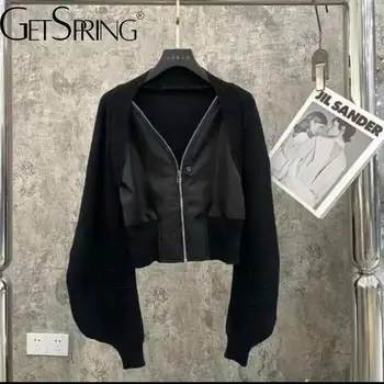 Женское пальто Yuerwang 2023, весеннее вязаное женское пальто на молнии, весна-осень, женские топы с высокой талией и длинными рукавами, модные